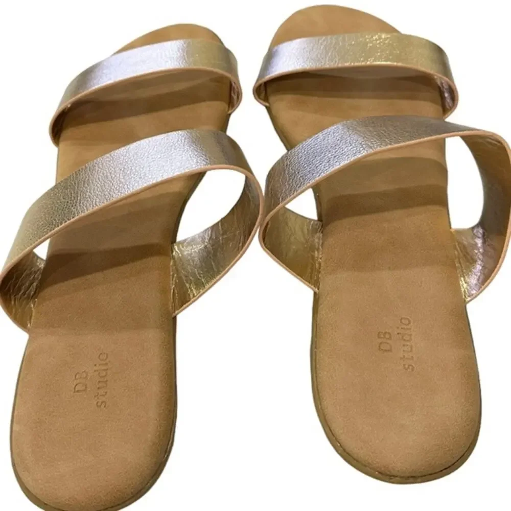DB Studio gold 2 strap sandal flip flop flats‎ size 10 - Picture 8 of 8